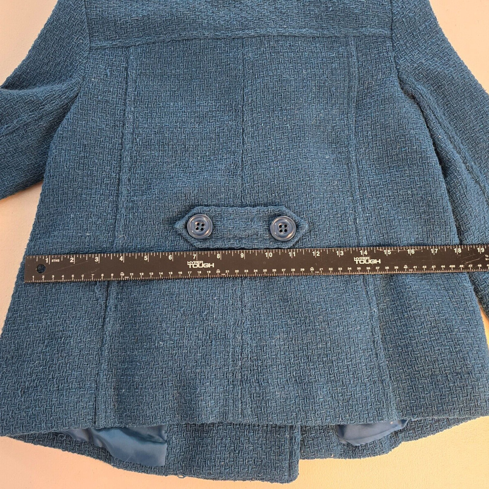 Vintage Frenchi Peacoat Women's Medium Wool Blend Collard Short Length Blue Teal - Picture 12 of 16